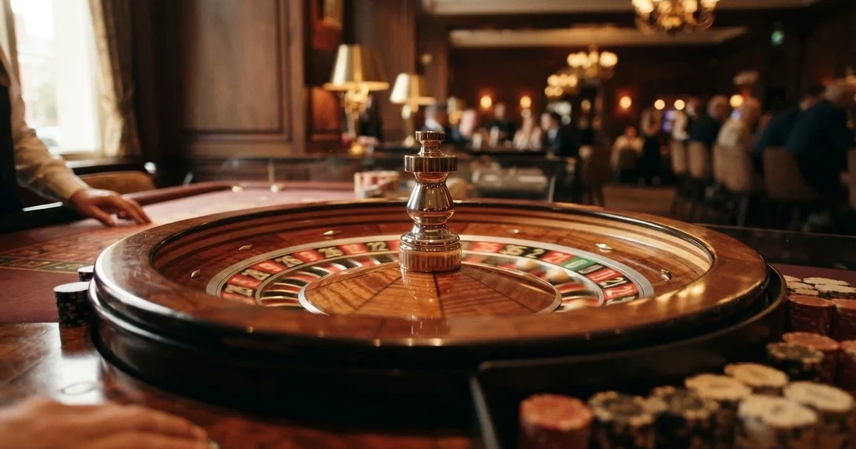 Ett lyckohjul med träpil snurrar i ett ljust rum, de färgglada fälten suddiga av farten — roulette med bonus i sverige